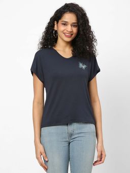 MISH - Navy Solid Embellished Patch T-Shirt