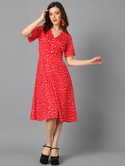 KOTTY - Womens Fit And Flare V Neck Red Dress