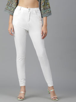 KOTTY - Womens Solid High Rise Skinny Fit White Jeans