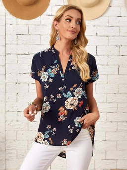 KOTTY - Womens Casual Batwing Sleeves Printed Navy Blue Top