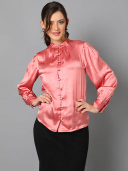 KOTTY - Womens Casual Cuffed Sleeves Solid Top