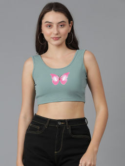 KOTTY - Womens Casual Sleeveless Printed Green Tank Top