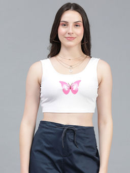 KOTTY - Womens Casual Sleeveless Printed White Tank Top