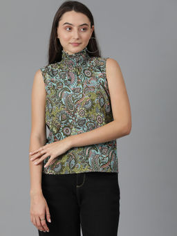 KOTTY - Womens Casual Sleeveless High Neck Printed Top