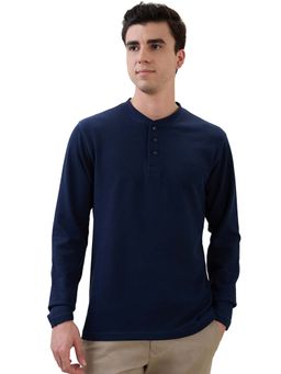 ColorPlus - Men Regular Fit Solid Navy Blue T-Shirt