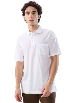 ColorPlus - Men Comfort Fit Solid White Polo T-Shirt