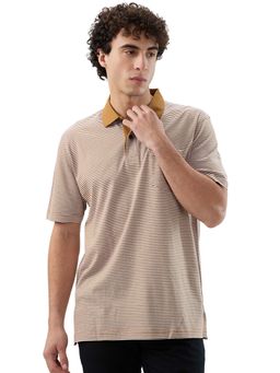 ColorPlus - Men Comfort Fit Striped Brown Polo T-Shirt