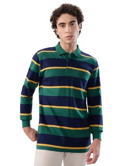 ColorPlus - Men Regular Fit Striped Dark Green Polo T-Shirt