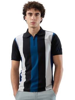 Park Avenue - Men Slim Fit Striped Multi-Color Polo T-Shirt