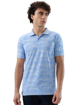 Park Avenue - Men Slim Fit Printed Blue Polo T-Shirt