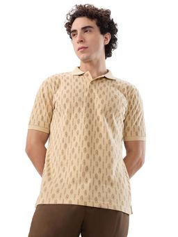 Park Avenue - Men Beige Slim Fit Printed Fawn Polo T-Shirt
