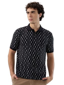 Park Avenue - Men Slim Fit Printed Black Polo T-Shirt