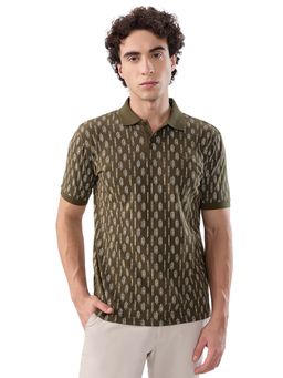 Park Avenue - Men Slim Fit Printed Dark Green Polo T-Shirt
