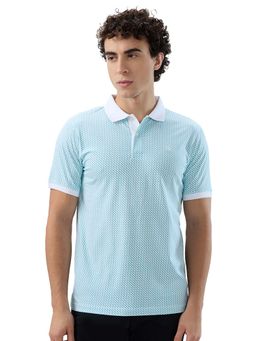 Park Avenue - Men Slim Fit Printed Light Blue Polo T-Shirt