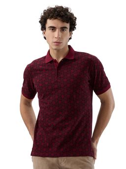 Park Avenue - Men Slim Fit Printed Dark Maroon Polo T-Shirt