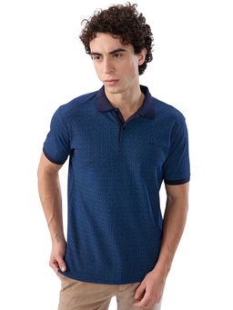 Park Avenue - Men Slim Fit Printed Dark Blue Polo T-Shirt
