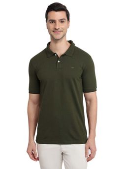 Park Avenue - Men Slim Fit Solid Dark Green Polo T-Shirt