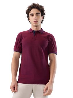 Raymond - Men Slim Fit Solid Dark Maroon Polo T-Shirt