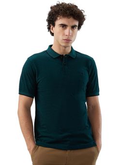 Raymond - Men Slim Fit Solid Dark Green Polo T-Shirt