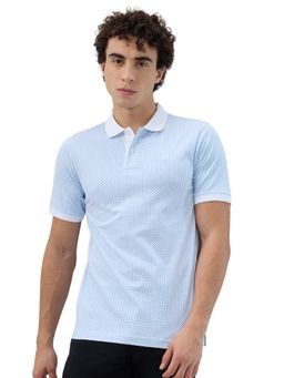 Raymond - Men Slim Fit Printed Light Blue Polo T-Shirt