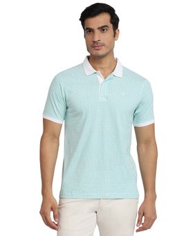 Raymond - Men Slim Fit Printed Green Polo T-Shirt