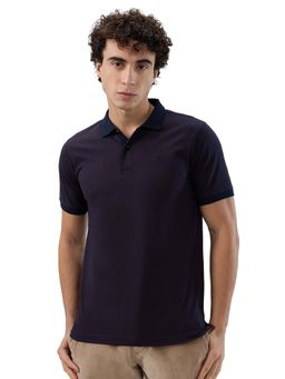 Raymond - Men Slim Fit Printed Navy Blue Polo T-Shirt
