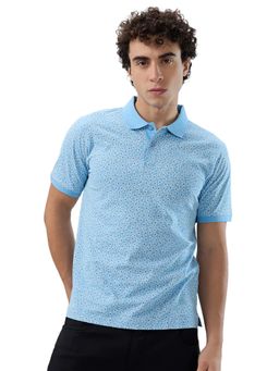 Raymond - Men Slim Fit Printed Blue Polo T-Shirt