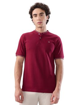 Raymond - Men Slim Fit Solid Maroon Polo T-Shirt