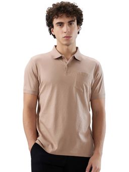 Raymond - Men Regular Fit Textured Light Brown Polo T-Shirt