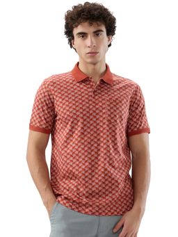 Raymond - Men Regular Fit Printed Light Red Polo T-Shirt