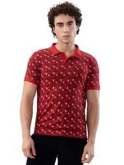 Parx - Men Regular Fit Printed Dark Red Polo T-Shirt