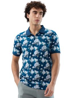 Parx - Men Regular Fit Floral Dark Teal Polo T-Shirt