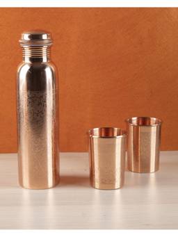 Voncasa - Copper Water Bottle with Tumblers Set - Leak-Proof Drinkware