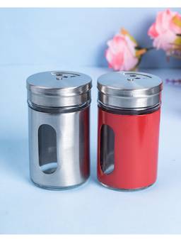 Voncasa - Stainless Steel Salt & Pepper Shaker Set of 2 - Red & Silver Moisture-Proof Jars