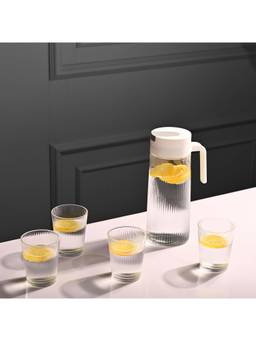Voncasa - Glass Lemon Jar Set of 5 - Transparent Round Drinkware with Matte Stripe Design