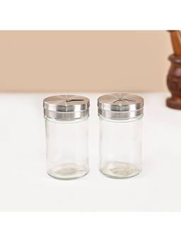 Voncasa - Salt & Pepper Shaker Set of 2 - Transparent Round Glass Jars with Glossy Finish