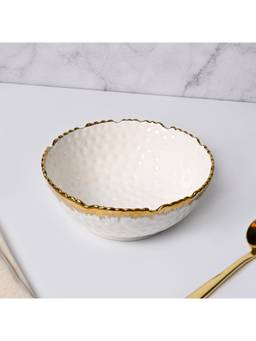 Voncasa - White Ceramic Dish with Gold Rim - Round Antique Style Serving Dish
