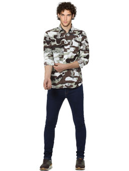 Jack & Jones - White &amp; Brown Abstract Print Full Sleeves Shirt