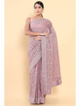 Soch - Women Pink Georgette Embroidered Saree with Unstitched Blouse