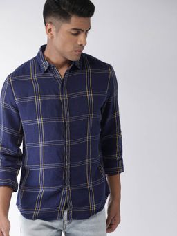 Levi's - Men Navy Blue Yellow Slim Fit Linen Casual Shirt