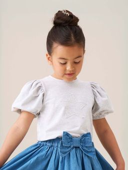ANGEL & ROCKET - Agatha Grey Star Puff Sleeve Top