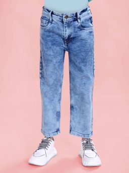 KiddoPanti - Girls Denim Solid Straight Fit Jeans Blue