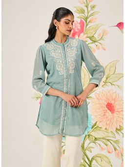 Lakshita - Women Green Embroidered Chiffon Tunic