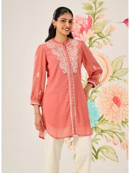 Lakshita - Women Orange Embroidered Chiffon Tunic
