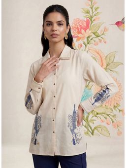 Lakshita - Women Ivory Embroidered Shirt Style Top