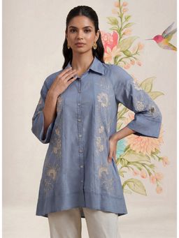 Lakshita - Women Blue Spa Embroidered A-Line Tunic