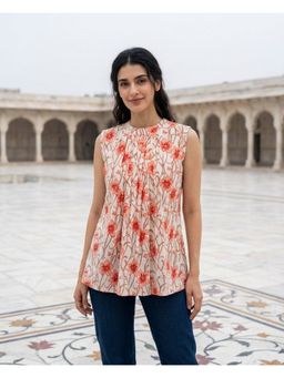 Missprint - Off White Halter-Neck Hand Block Cotton Top