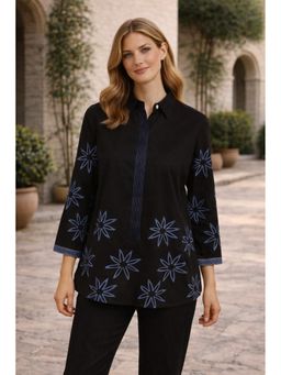 Missprint - Charcoal Black Hand Block Cotton Shirt Style Top