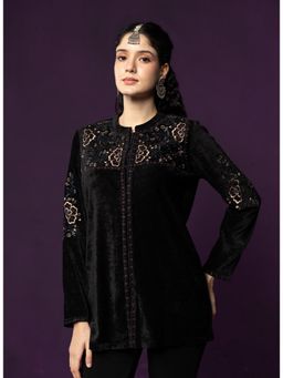 Lakshita - Women Black Embroidered Velvet Top