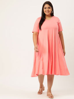 theRebelinme - Women's Dark Peach Solid Color V-neck Cotton A-line Dress